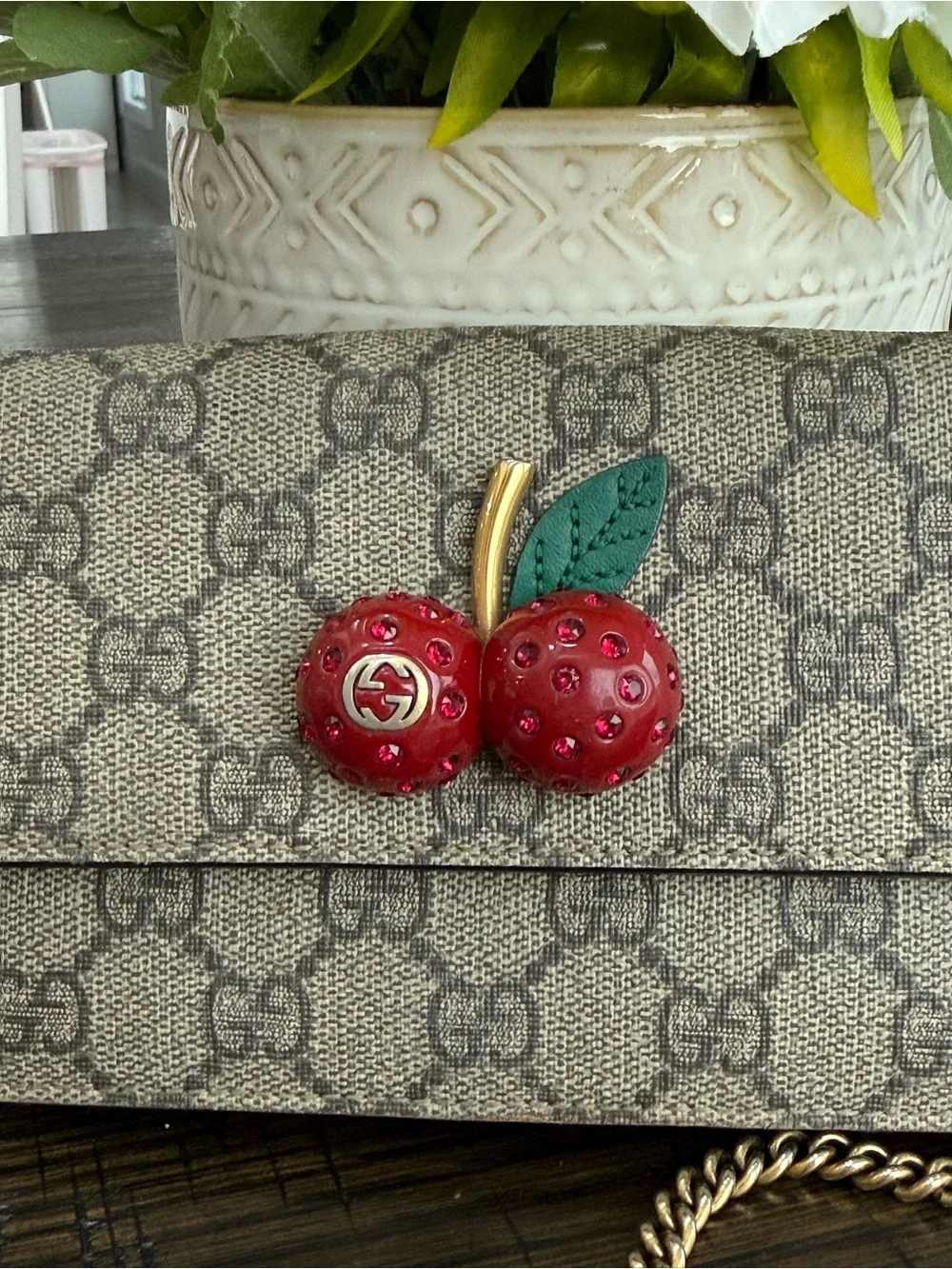 Gucci Monogram Mini Cherry Chain Bag